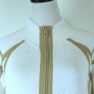 Ball of Cotton hand loomed white tan zip up cardigan knit sweater L